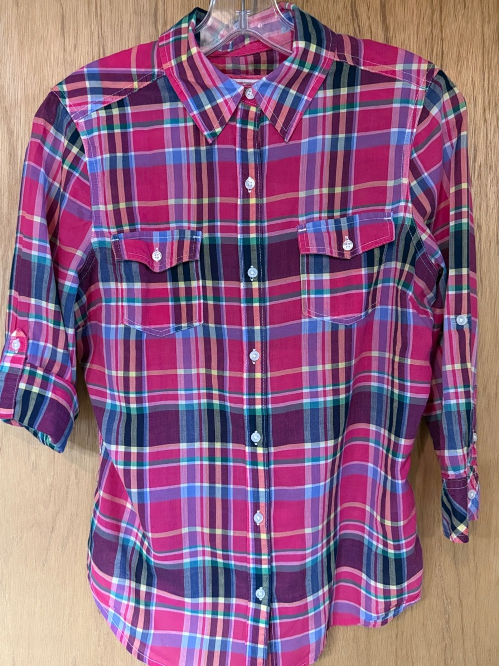 SO Pink and Blue Plaid Button-Down Shirt